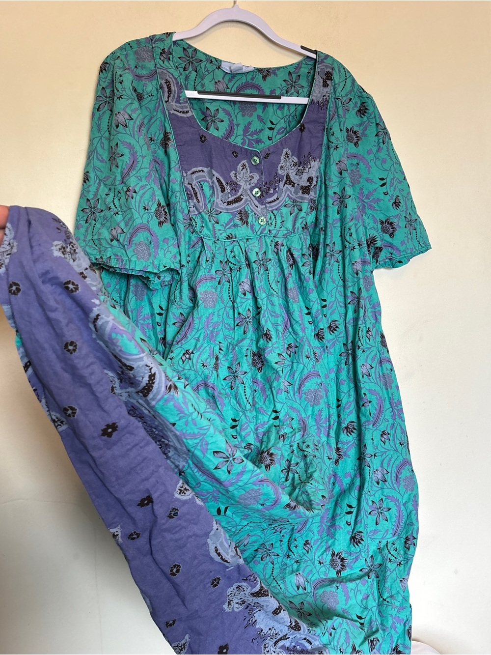 Only Necessities Floral Muu Muu Nightgown Boho Loungewear Sz 3X 100% Cotton